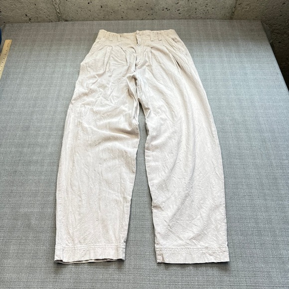 Free People Pants - Free People Linen Blend Pants size 4 Womens Pleated Wide Leg Neutral Beige Euro